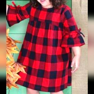 Buffalo Plaid Ruffle Sleeve Dress